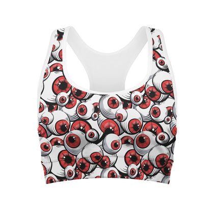 Scary Red Eyeball Pattern Print Women's Sports Bra