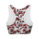 Scary Red Eyeball Pattern Print Women's Sports Bra
