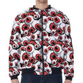 Scary Red Eyeball Pattern Print Zip Sleeve Bomber Jacket