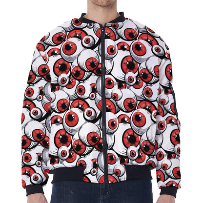 Scary Red Eyeball Pattern Print Zip Sleeve Bomber Jacket