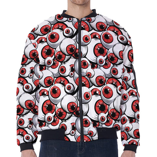 Scary Red Eyeball Pattern Print Zip Sleeve Bomber Jacket