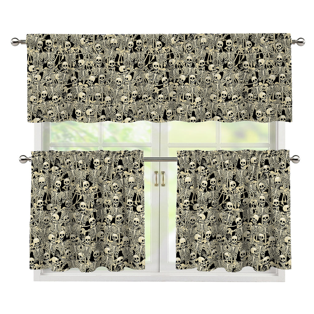 Scary Skeleton Pattern Print 3 Piece Kitchen Curtains