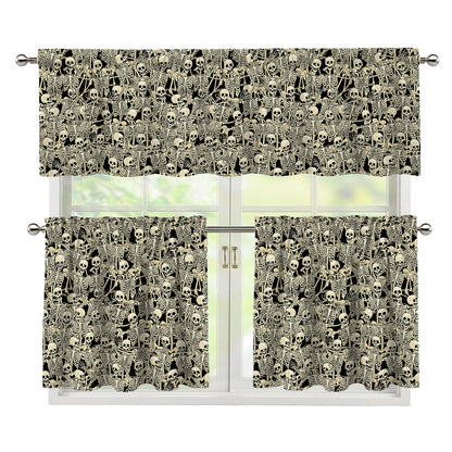 Scary Skeleton Pattern Print 3 Piece Kitchen Curtains