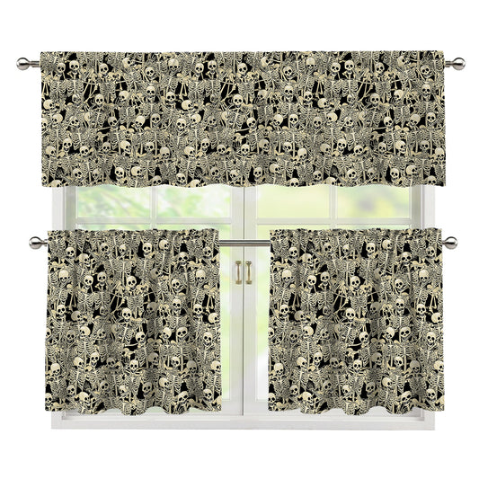 Scary Skeleton Pattern Print 3 Piece Kitchen Curtains