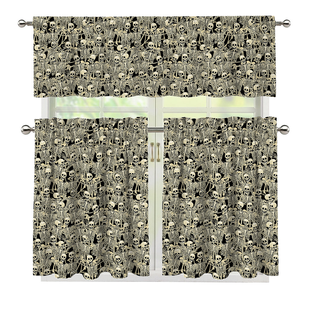 Scary Skeleton Pattern Print 3 Piece Kitchen Curtains