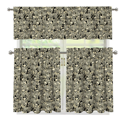 Scary Skeleton Pattern Print 3 Piece Kitchen Curtains