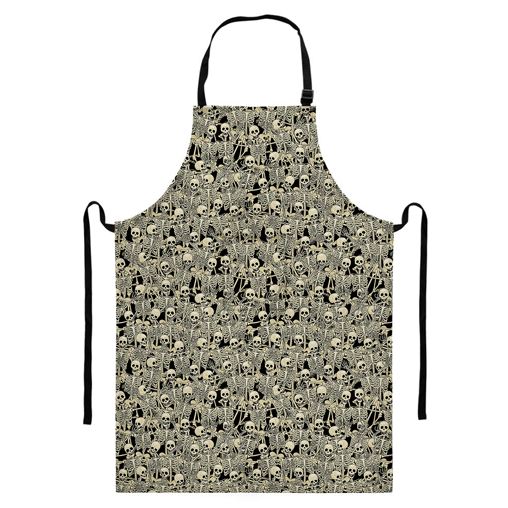 Scary Skeleton Pattern Print Bib Apron With Pocket
