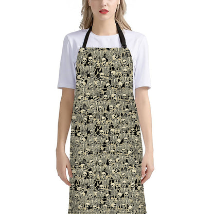 Scary Skeleton Pattern Print Bib Apron With Pocket