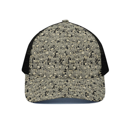 Scary Skeleton Pattern Print Black Mesh Trucker Cap