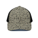 Scary Skeleton Pattern Print Black Mesh Trucker Cap