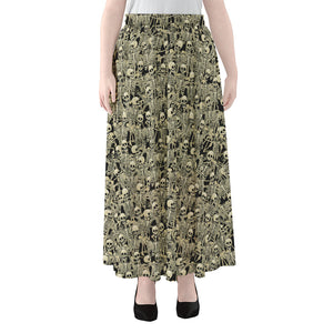 Scary Skeleton Pattern Print Chiffon Maxi Skirt