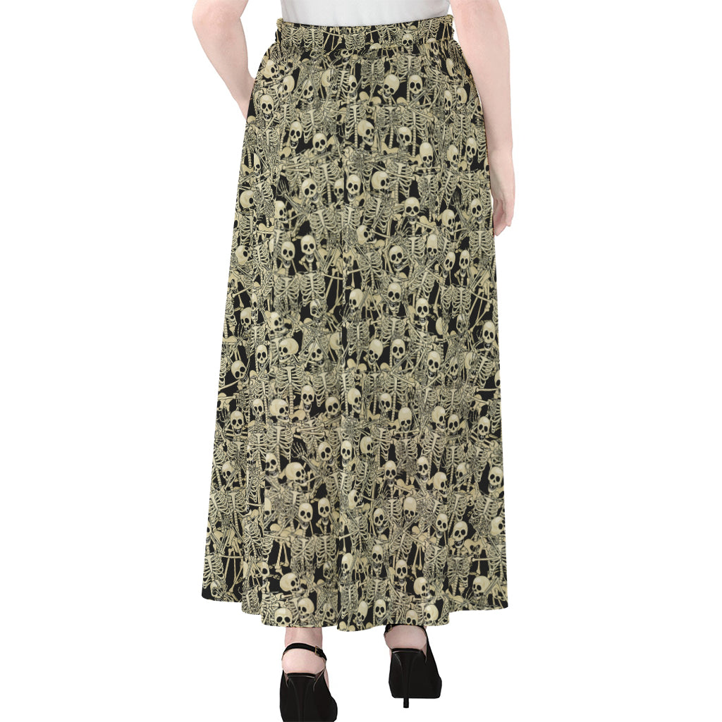 Scary Skeleton Pattern Print Chiffon Maxi Skirt