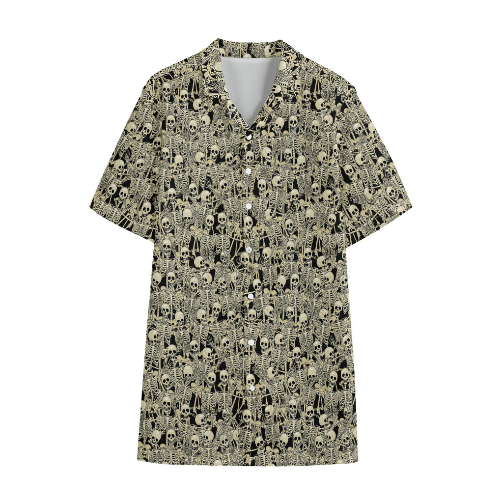 Scary Skeleton Pattern Print Cotton Hawaiian Shirt