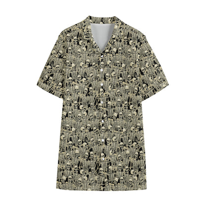 Scary Skeleton Pattern Print Cotton Hawaiian Shirt