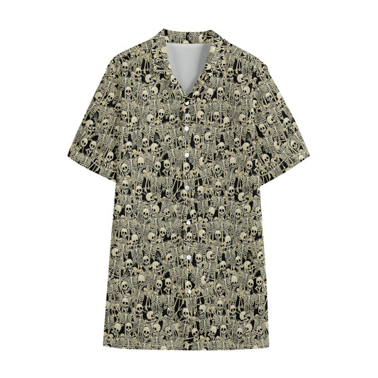 Scary Skeleton Pattern Print Cotton Hawaiian Shirt