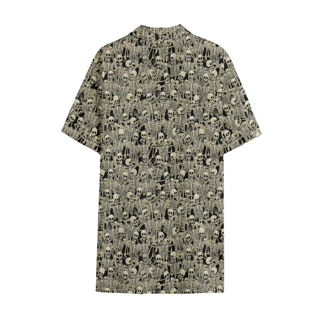 Scary Skeleton Pattern Print Cotton Hawaiian Shirt