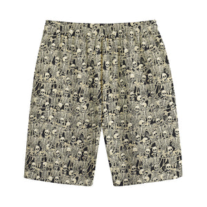 Scary Skeleton Pattern Print Cotton Shorts