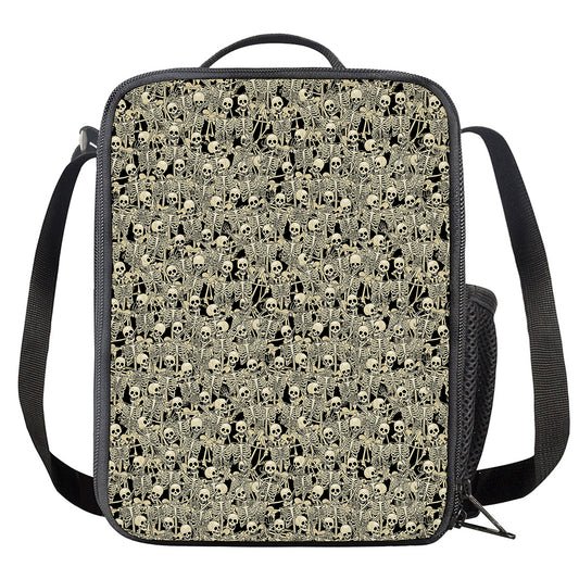 Scary Skeleton Pattern Print Crossbody Lunch Bag