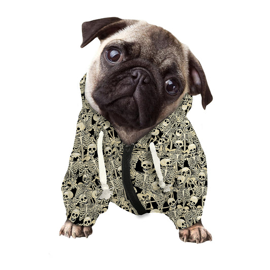 Scary Skeleton Pattern Print Dog Zip Up Hoodie