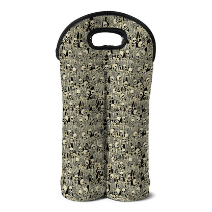 Scary Skeleton Pattern Print Double Neoprene Wine Tote