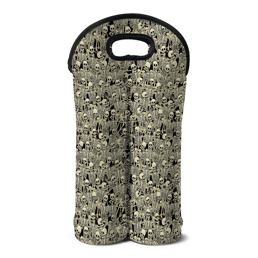 Scary Skeleton Pattern Print Double Neoprene Wine Tote