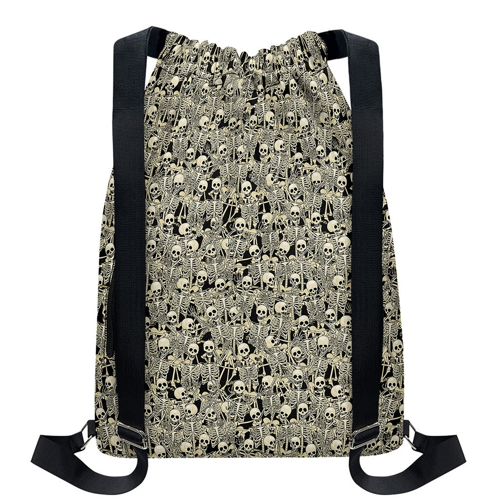 Scary Skeleton Pattern Print Drawstring Backpack
