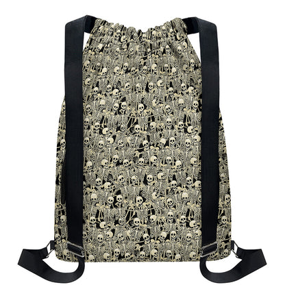 Scary Skeleton Pattern Print Drawstring Backpack