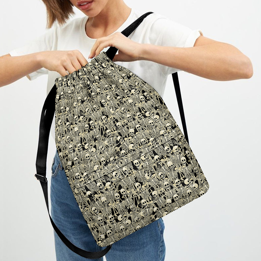 Scary Skeleton Pattern Print Drawstring Backpack