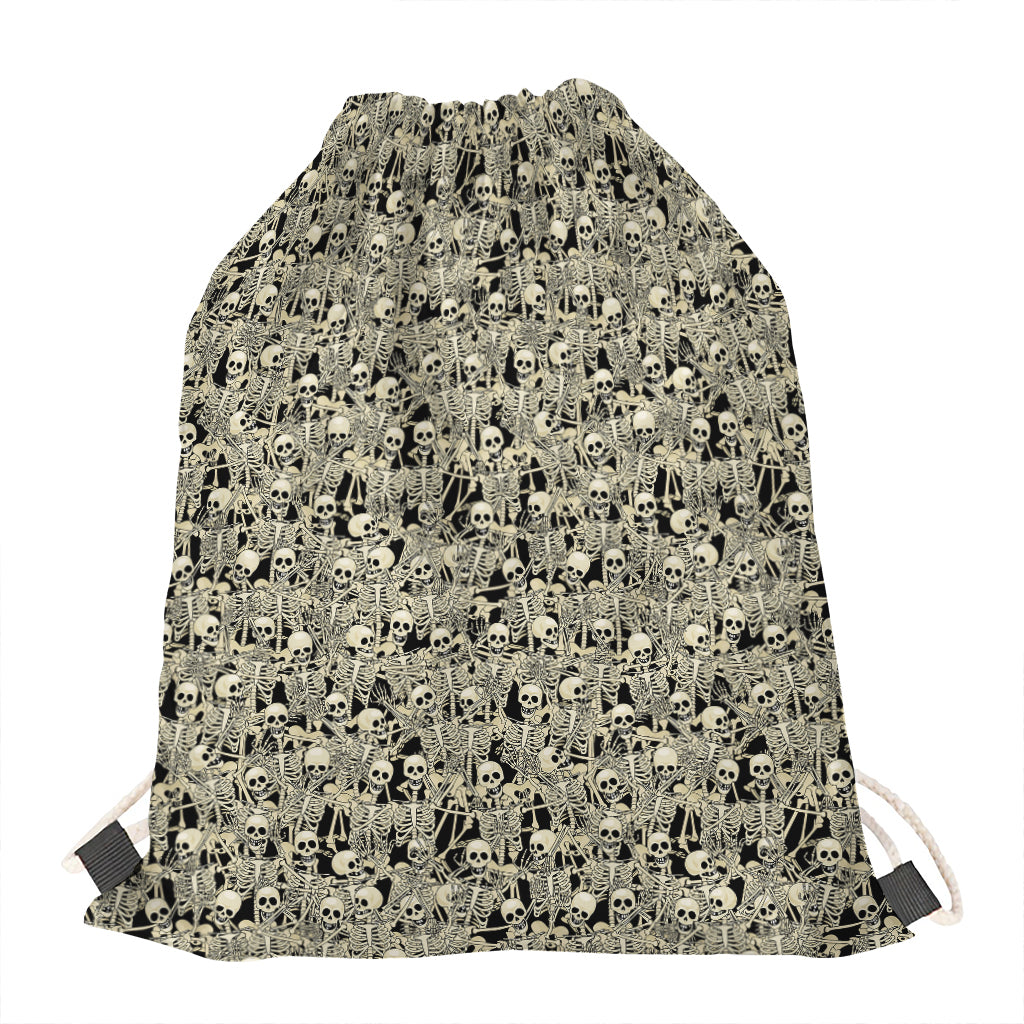 Scary Skeleton Pattern Print Drawstring Bag
