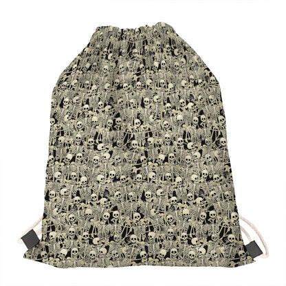 Scary Skeleton Pattern Print Drawstring Bag