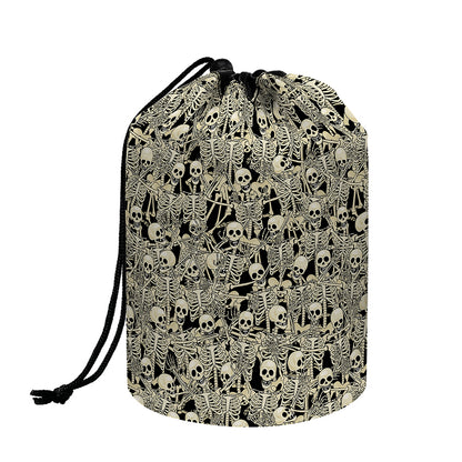 Scary Skeleton Pattern Print Drawstring Makeup Bag