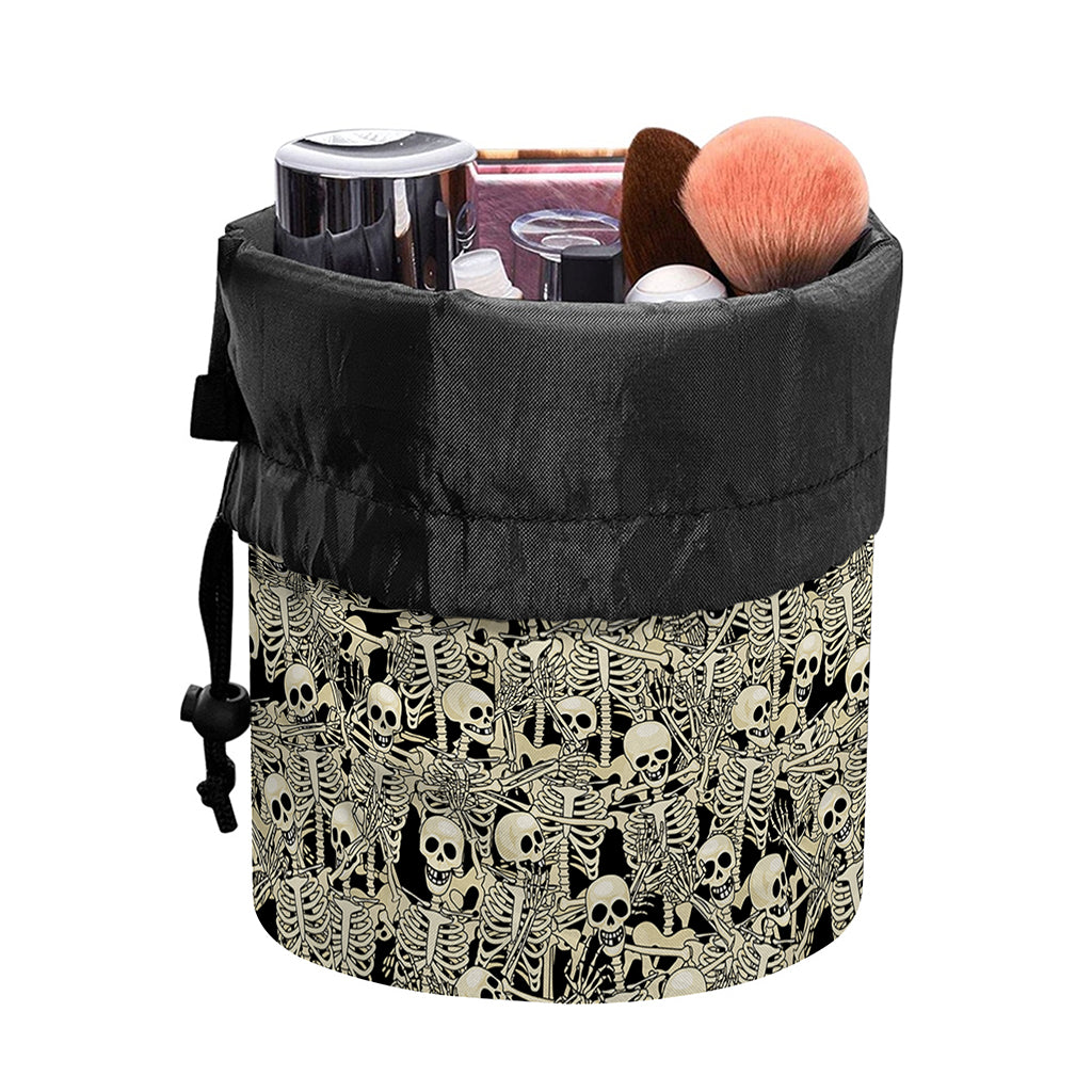 Scary Skeleton Pattern Print Drawstring Makeup Bag