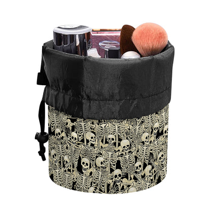 Scary Skeleton Pattern Print Drawstring Makeup Bag