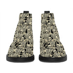 Scary Skeleton Pattern Print Flat Ankle Boots