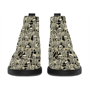 Scary Skeleton Pattern Print Flat Ankle Boots