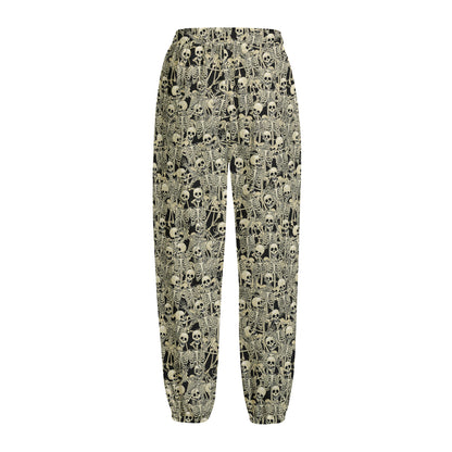 Scary Skeleton Pattern Print Fleece Lined Knit Pants