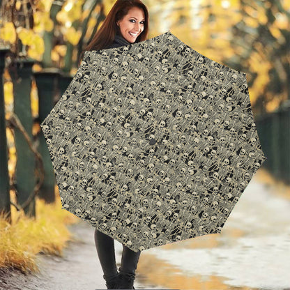 Scary Skeleton Pattern Print Foldable Umbrella