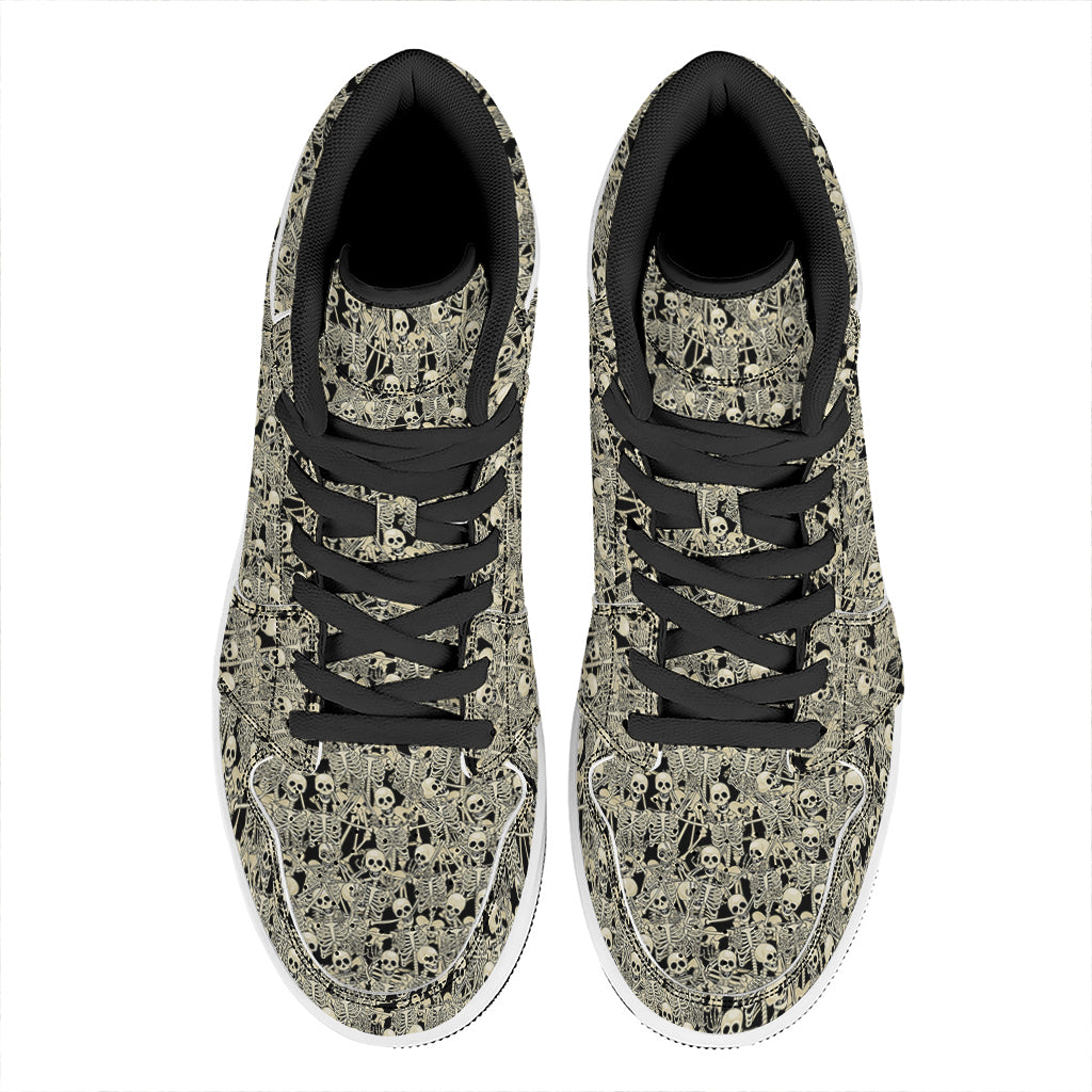 Scary Skeleton Pattern Print High Top Leather Sneakers