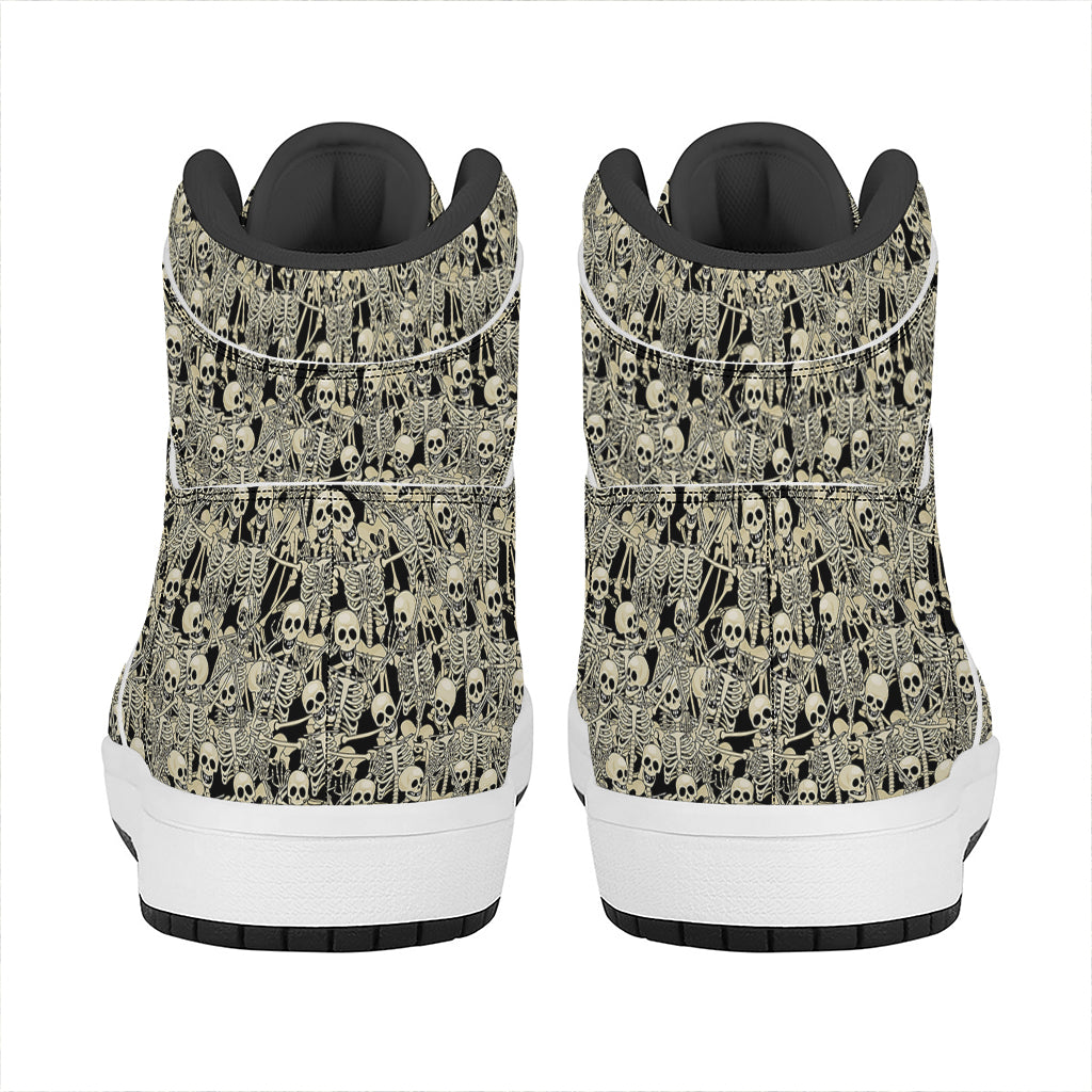 Scary Skeleton Pattern Print High Top Leather Sneakers