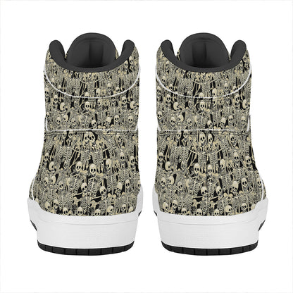 Scary Skeleton Pattern Print High Top Leather Sneakers