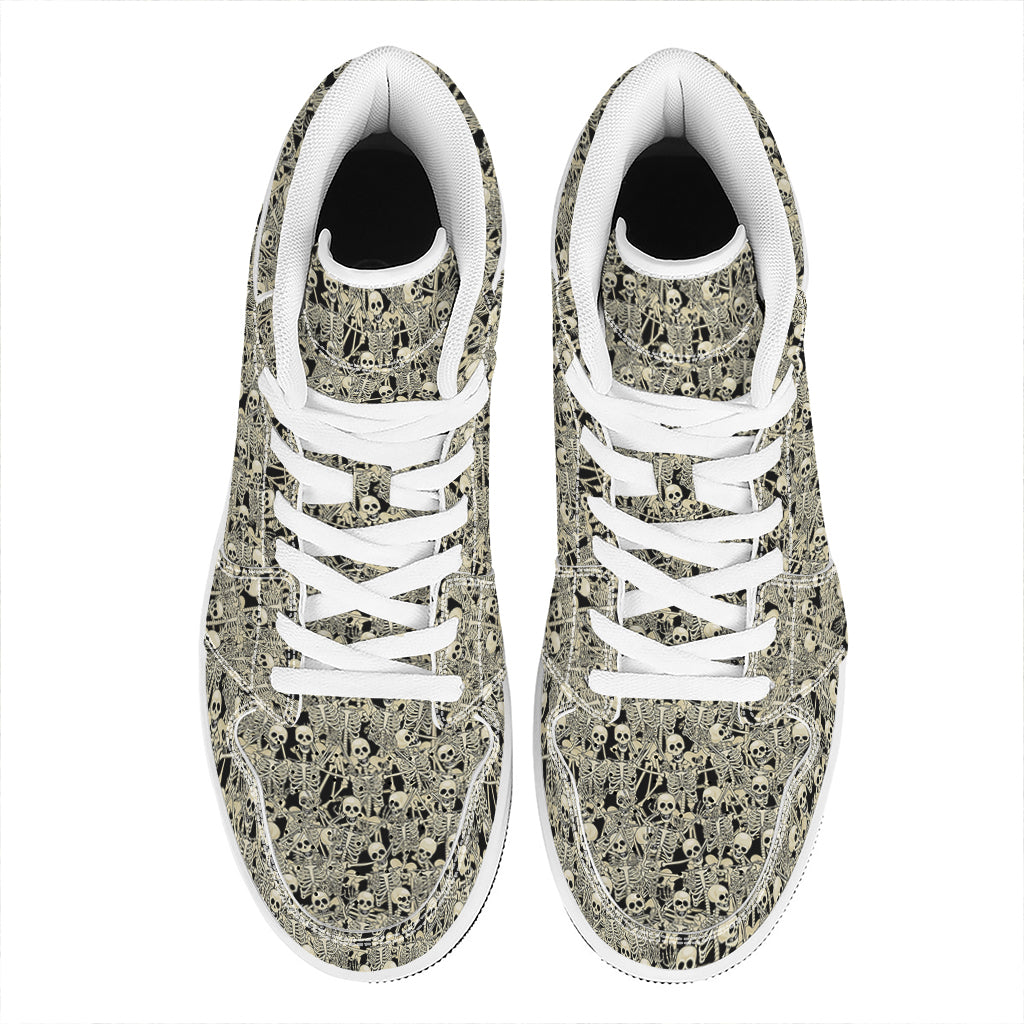 Scary Skeleton Pattern Print High Top Leather Sneakers