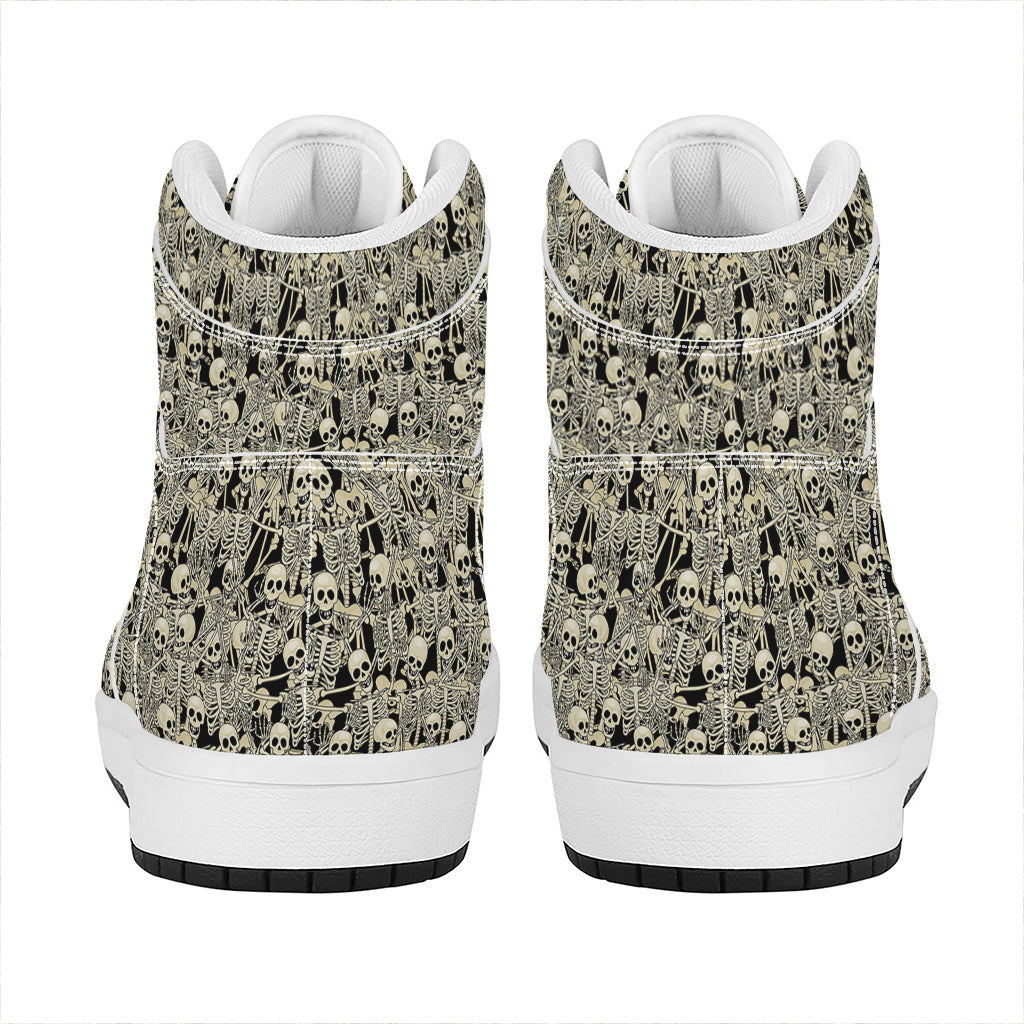 Scary Skeleton Pattern Print High Top Leather Sneakers