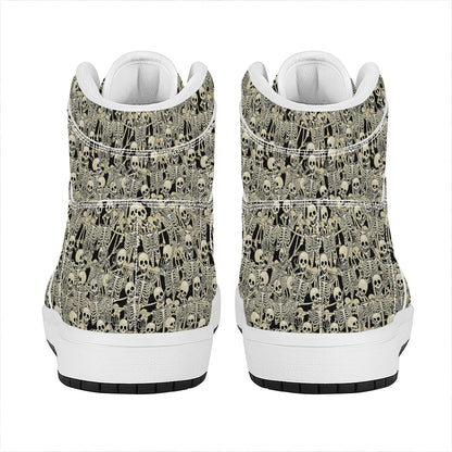 Scary Skeleton Pattern Print High Top Leather Sneakers