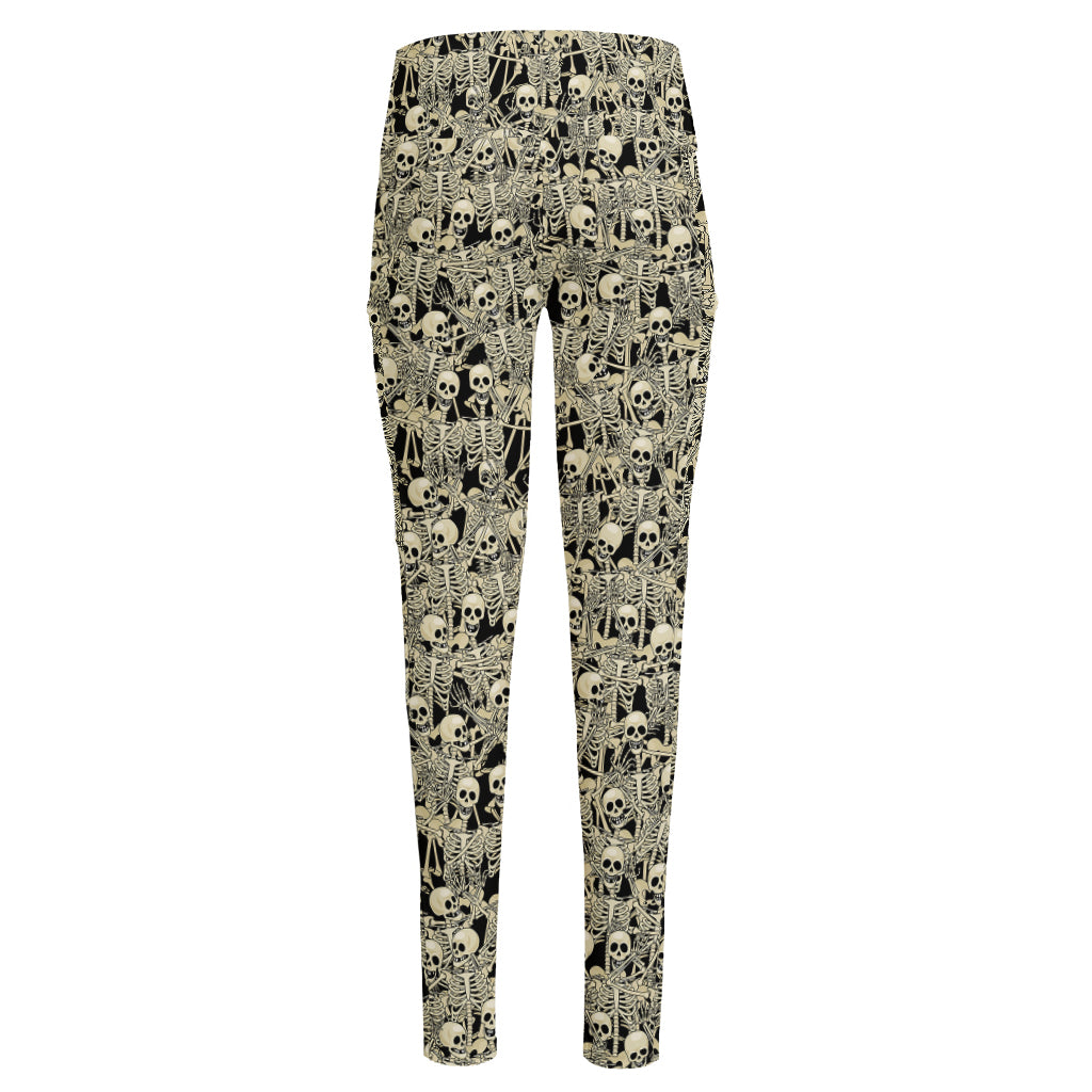 Scary Skeleton Pattern Print High-Waisted Pocket Leggings