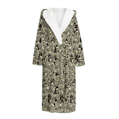 Scary Skeleton Pattern Print Hooded Bathrobe