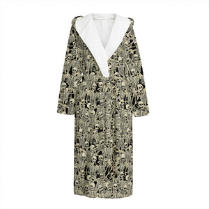 Scary Skeleton Pattern Print Hooded Bathrobe