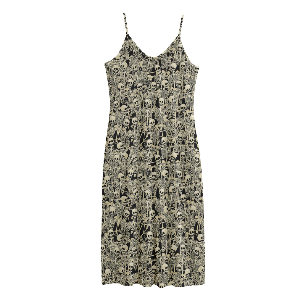 Scary Skeleton Pattern Print Jersey Midi Cami Dress