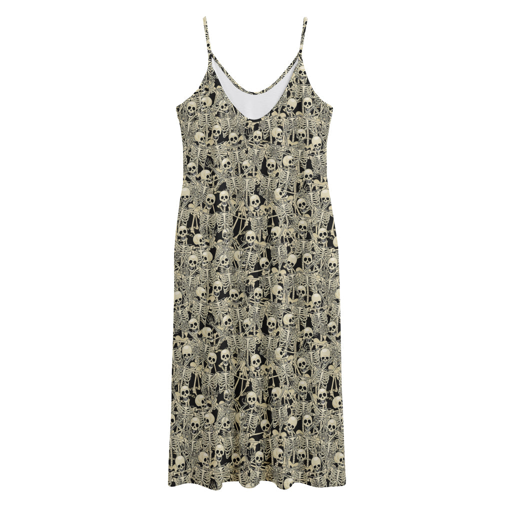 Scary Skeleton Pattern Print Jersey Midi Cami Dress