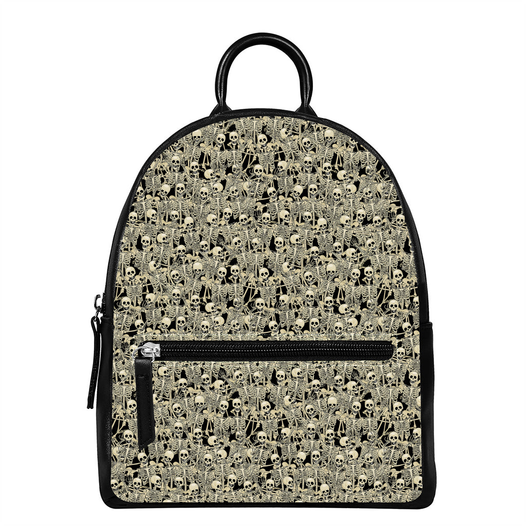 Scary Skeleton Pattern Print Leather Backpack