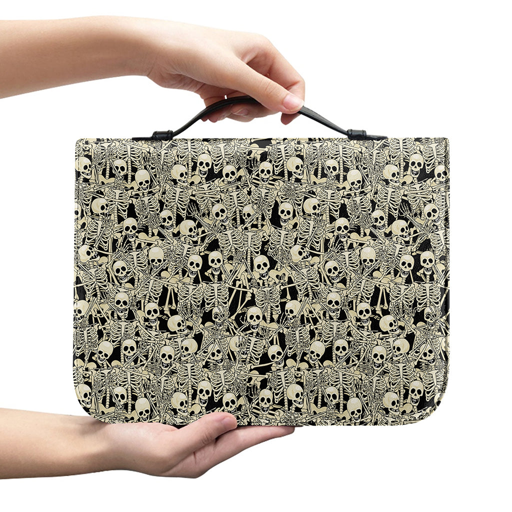 Scary Skeleton Pattern Print Leather Bible Cover